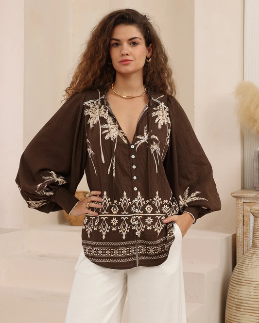 Chocolate Palm Shirt By Iris Maxi