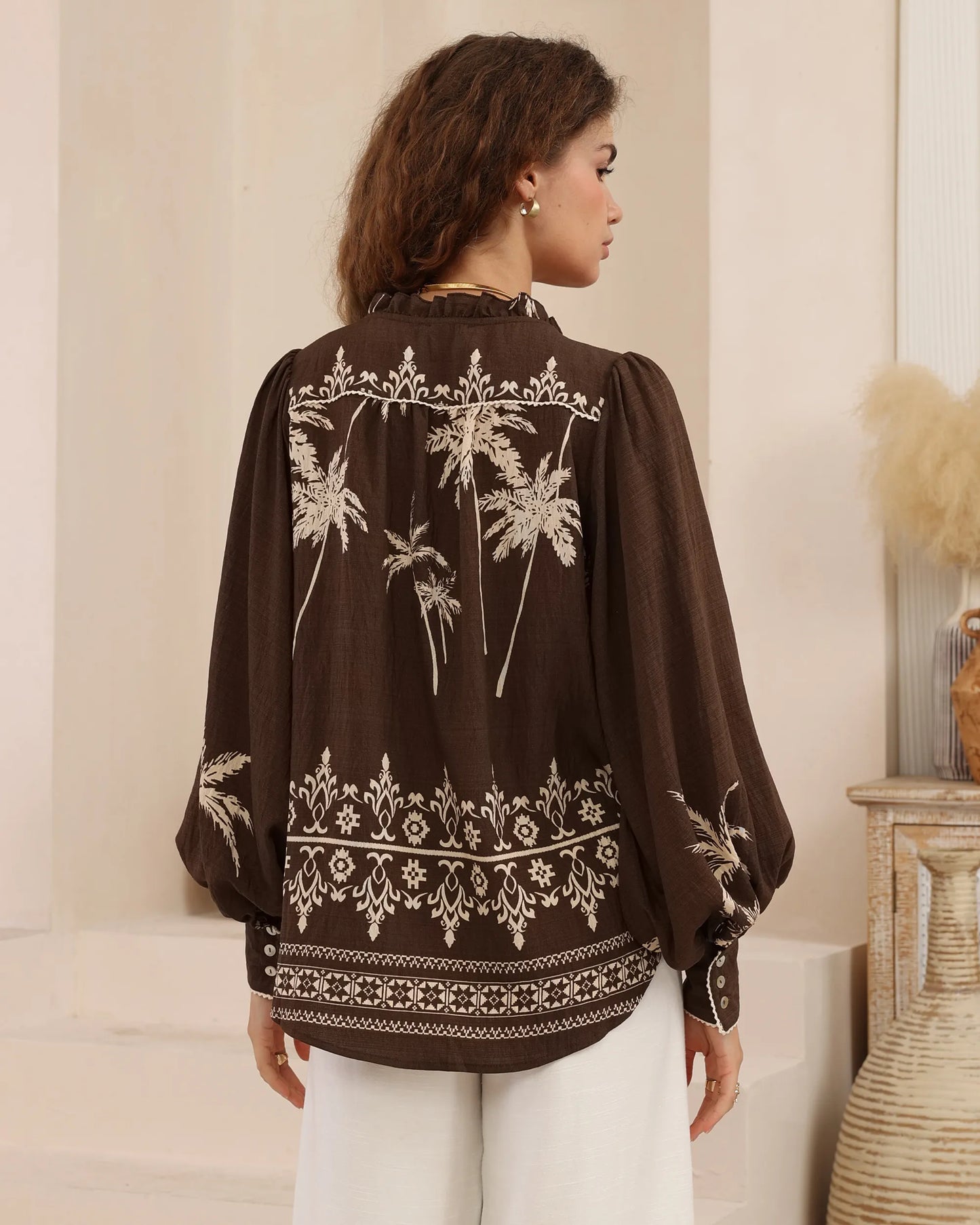 Chocolate Palm Shirt By Iris Maxi