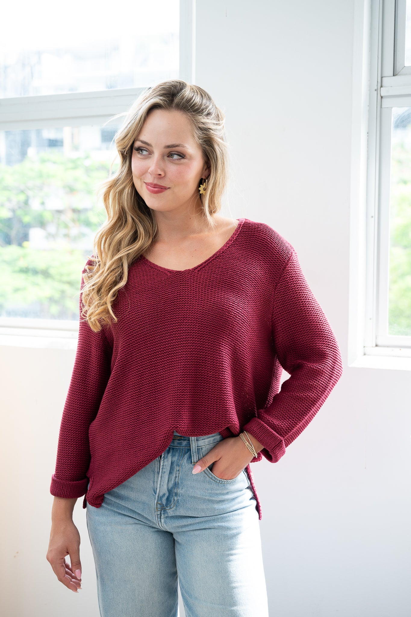 Coco Cotton Knitted Jumper Dark Rose