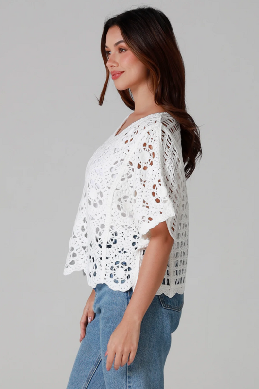 Gypsy Crochet Tee - White