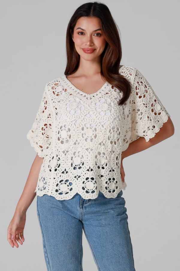 Gypsy Crochet Tee - Cream