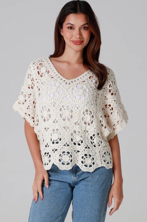 Gypsy Crochet Tee - Cream