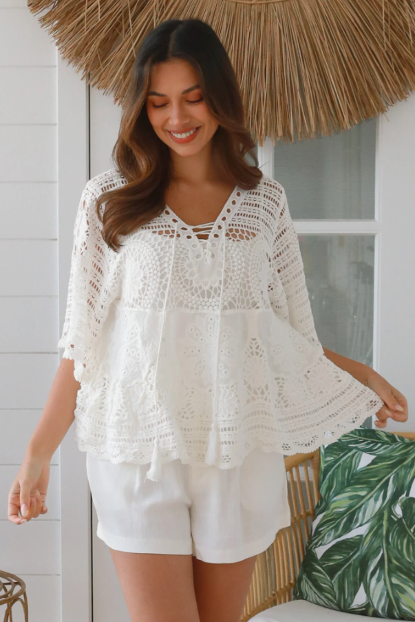 Amanda Crochet Willow Top - White