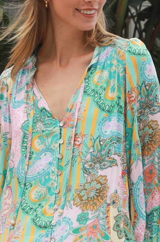 Mykah Aqua Paisley Blouse