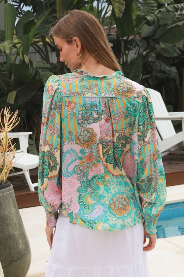 Mykah Aqua Paisley Blouse