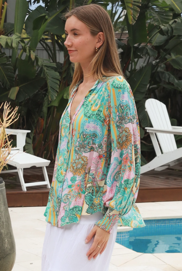 Mykah Aqua Paisley Blouse