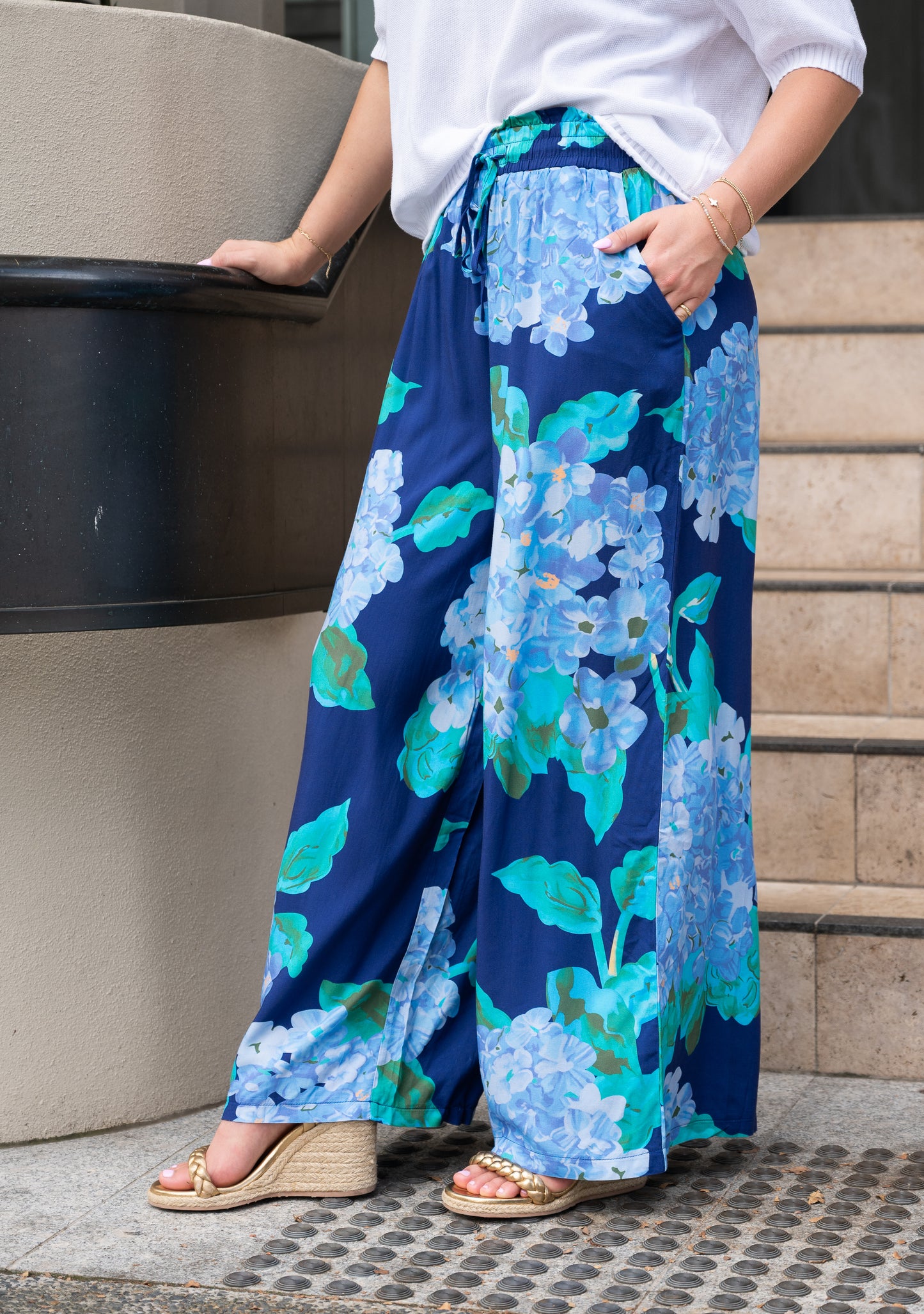 Devine Wide Leg Pants - Navy Hydrangeas