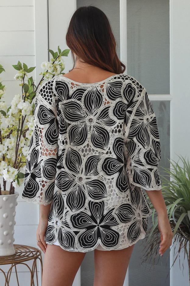 Hayley Floral Embroidered Top - Black