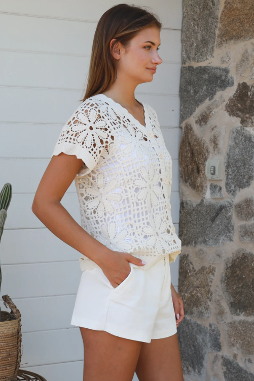 Kristine Crochet Shirt- Tan