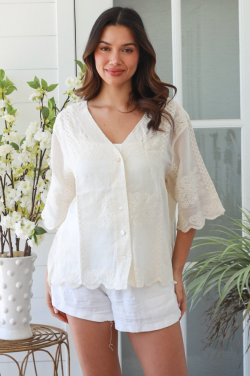 Eloise Embroidered Blouse - Cream