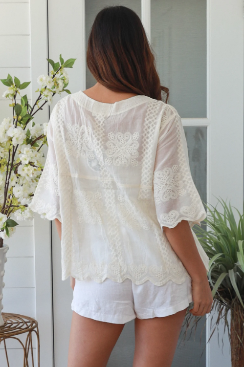 Eloise Embroidered Blouse - Cream