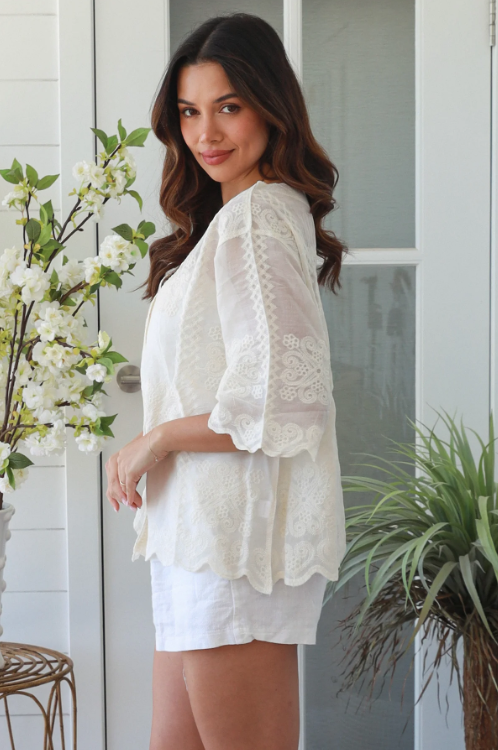 Eloise Embroidered Blouse - Cream