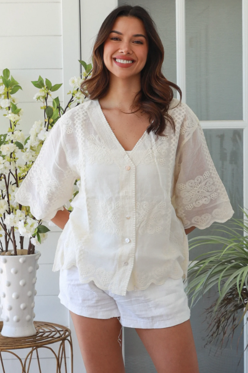 Eloise Embroidered Blouse - Cream