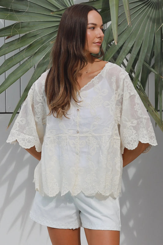 Hope Embroidered Blouse Natural