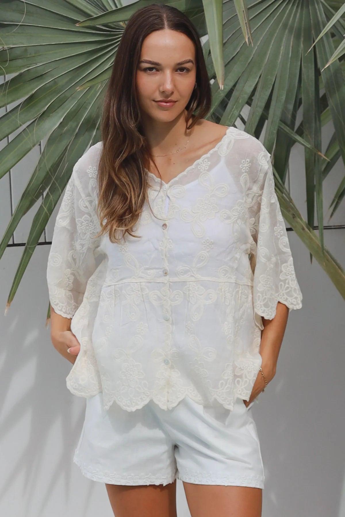 Hope Embroidered Blouse Natural