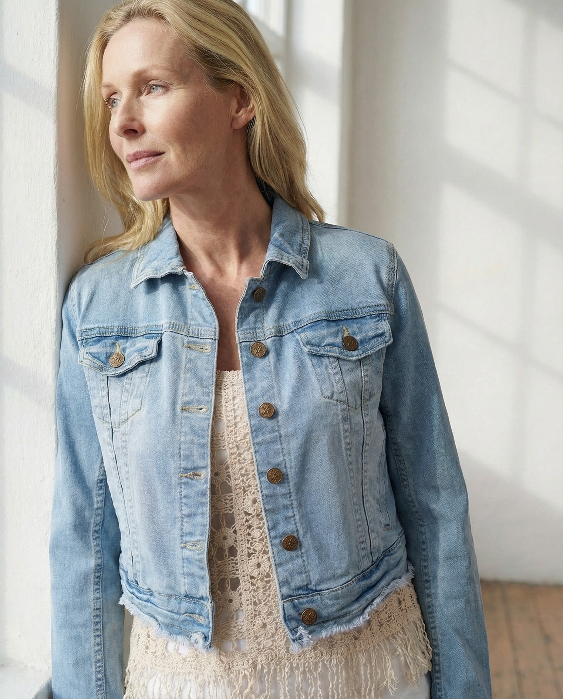 Cropped Denim Jacket - Light Mid Blue