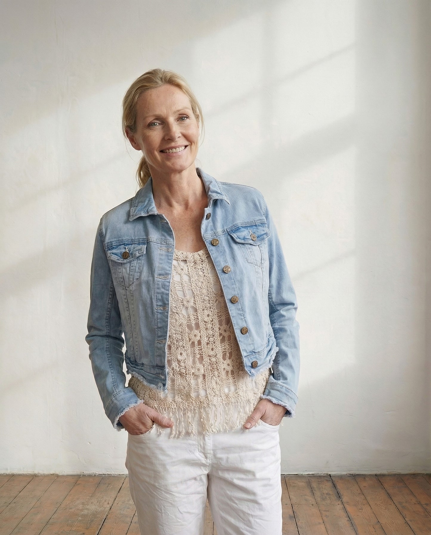 Cropped Denim Jacket - Light Mid Blue