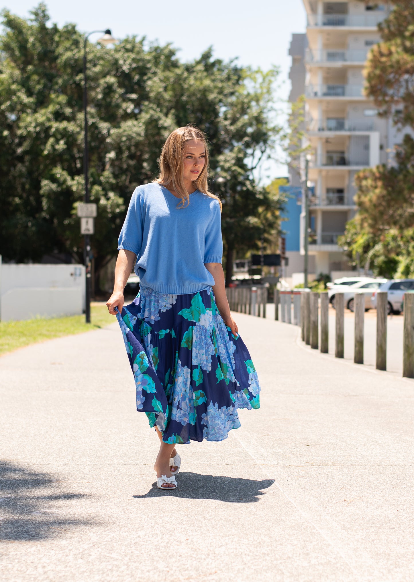 Devine Maxi Skirt - Navy Hydrangeas