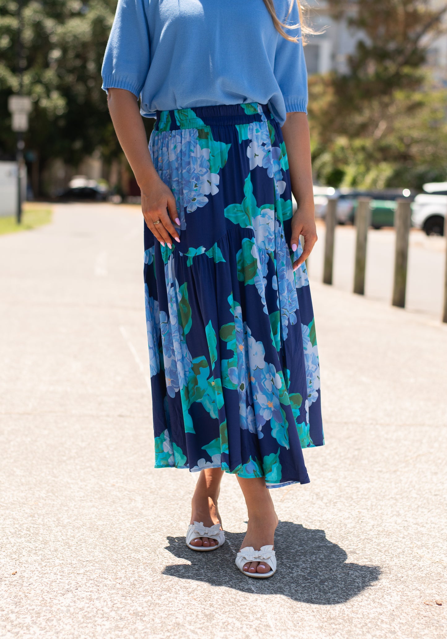 Devine Maxi Skirt - Navy Hydrangeas