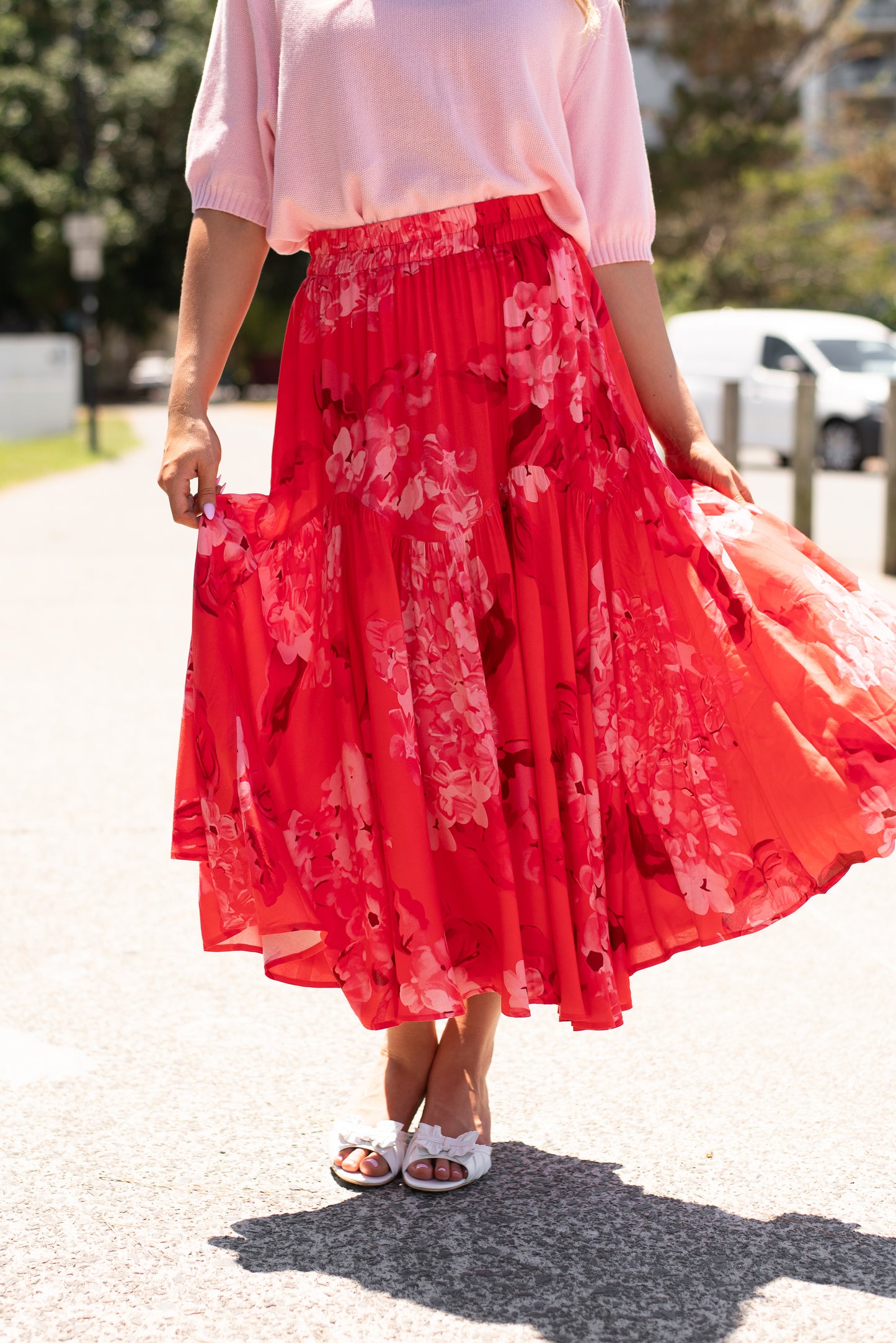 Devine Maxi Skirt - Red Hydrangeas