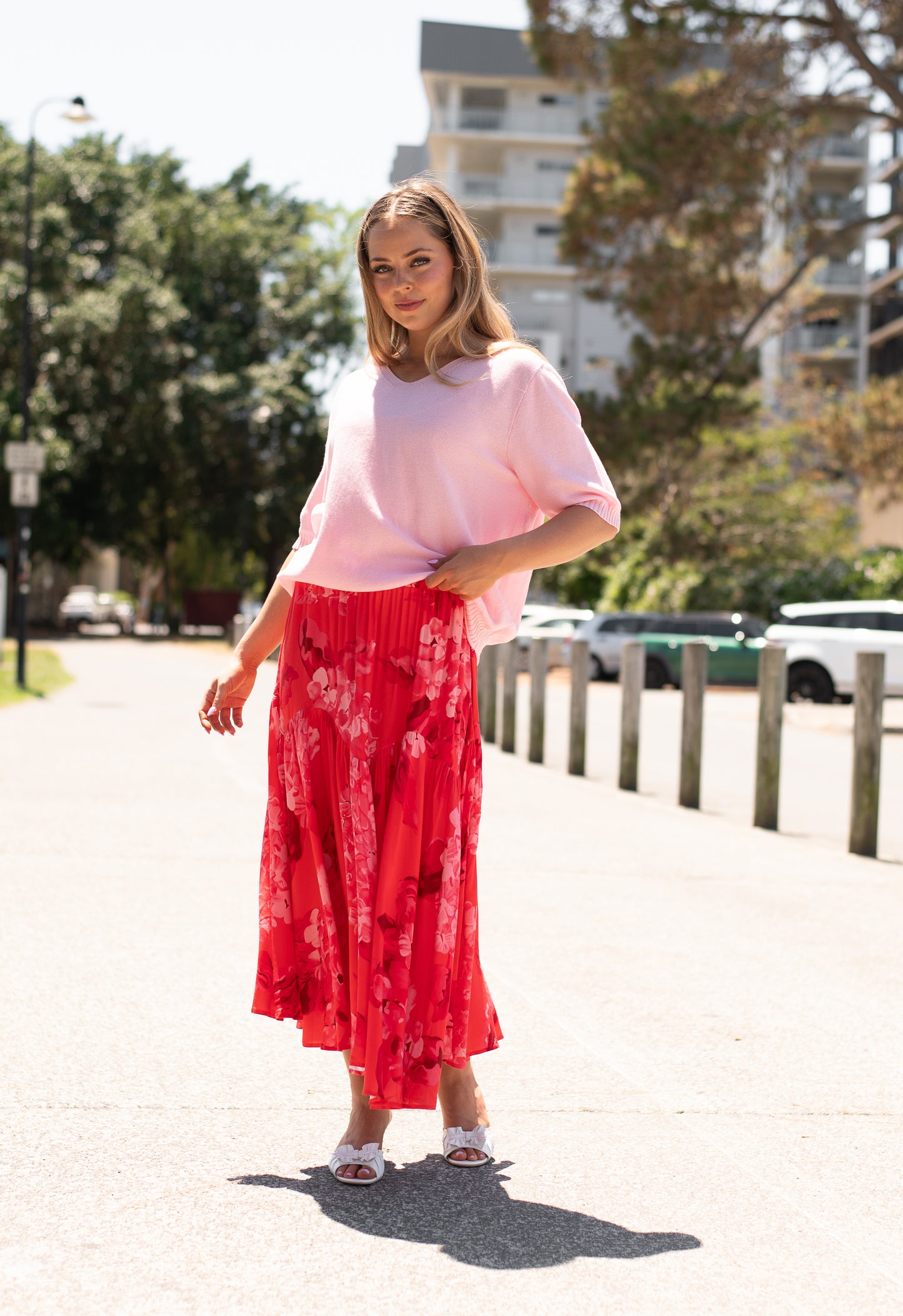 Devine Maxi Skirt - Red Hydrangeas