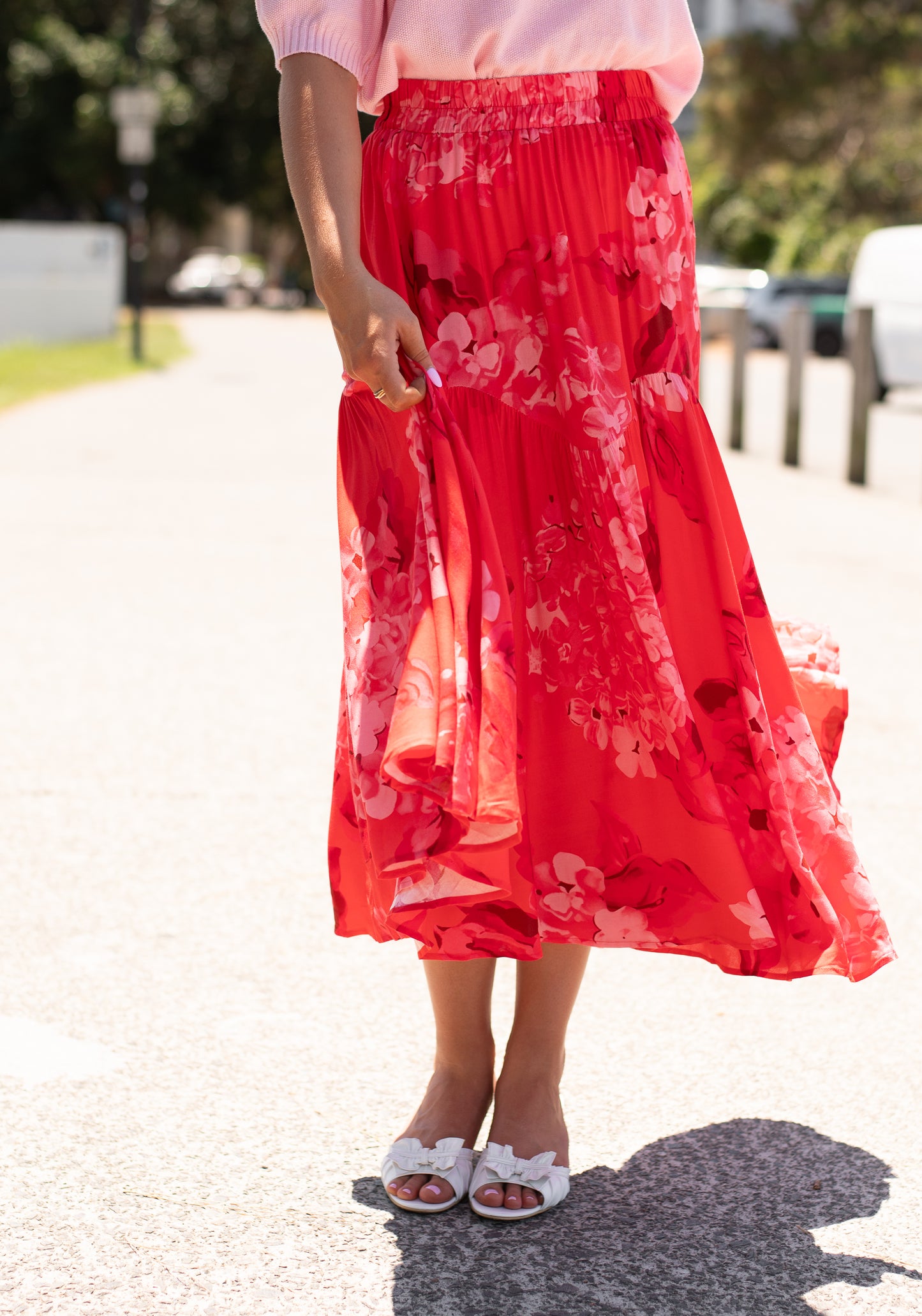 Devine Maxi Skirt - Red Hydrangeas