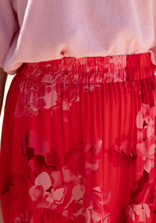 Devine Maxi Skirt - Red Hydrangeas