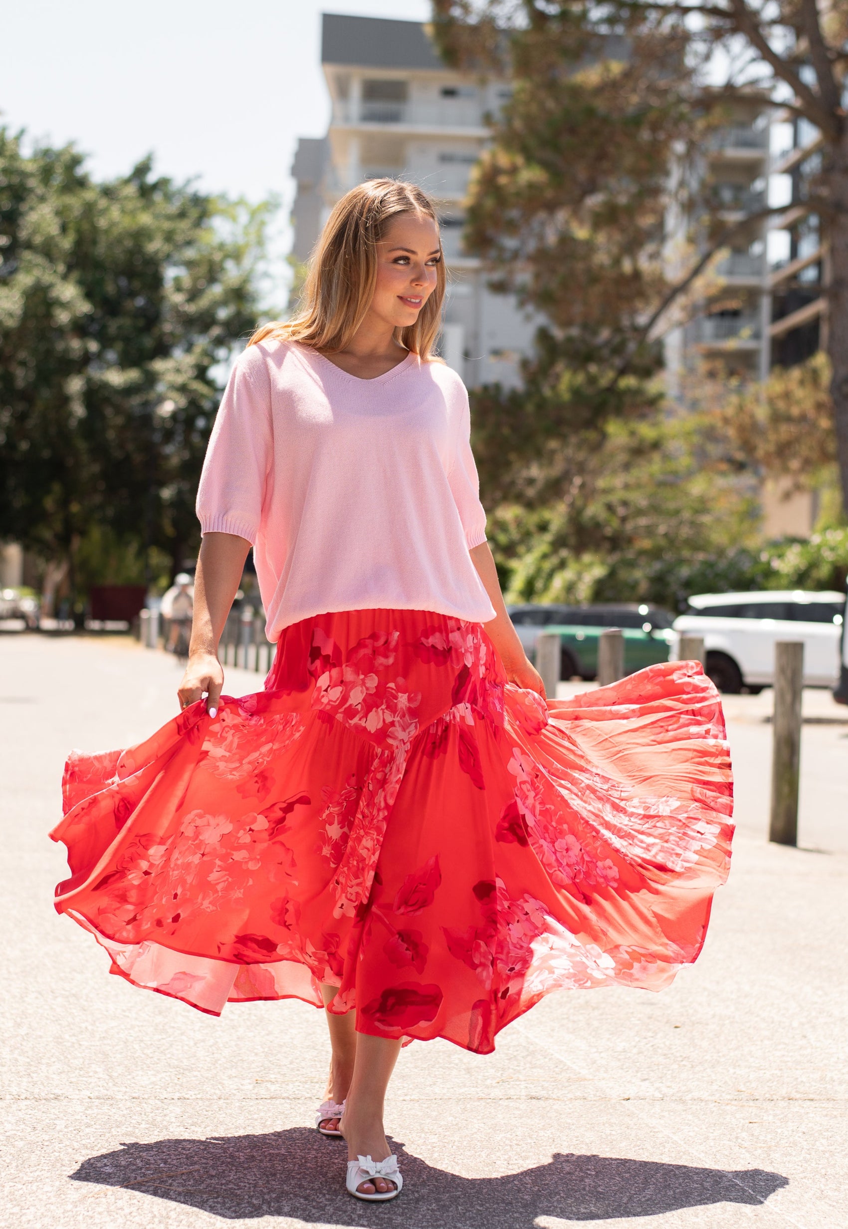 Devine Maxi Skirt - Red Hydrangeas