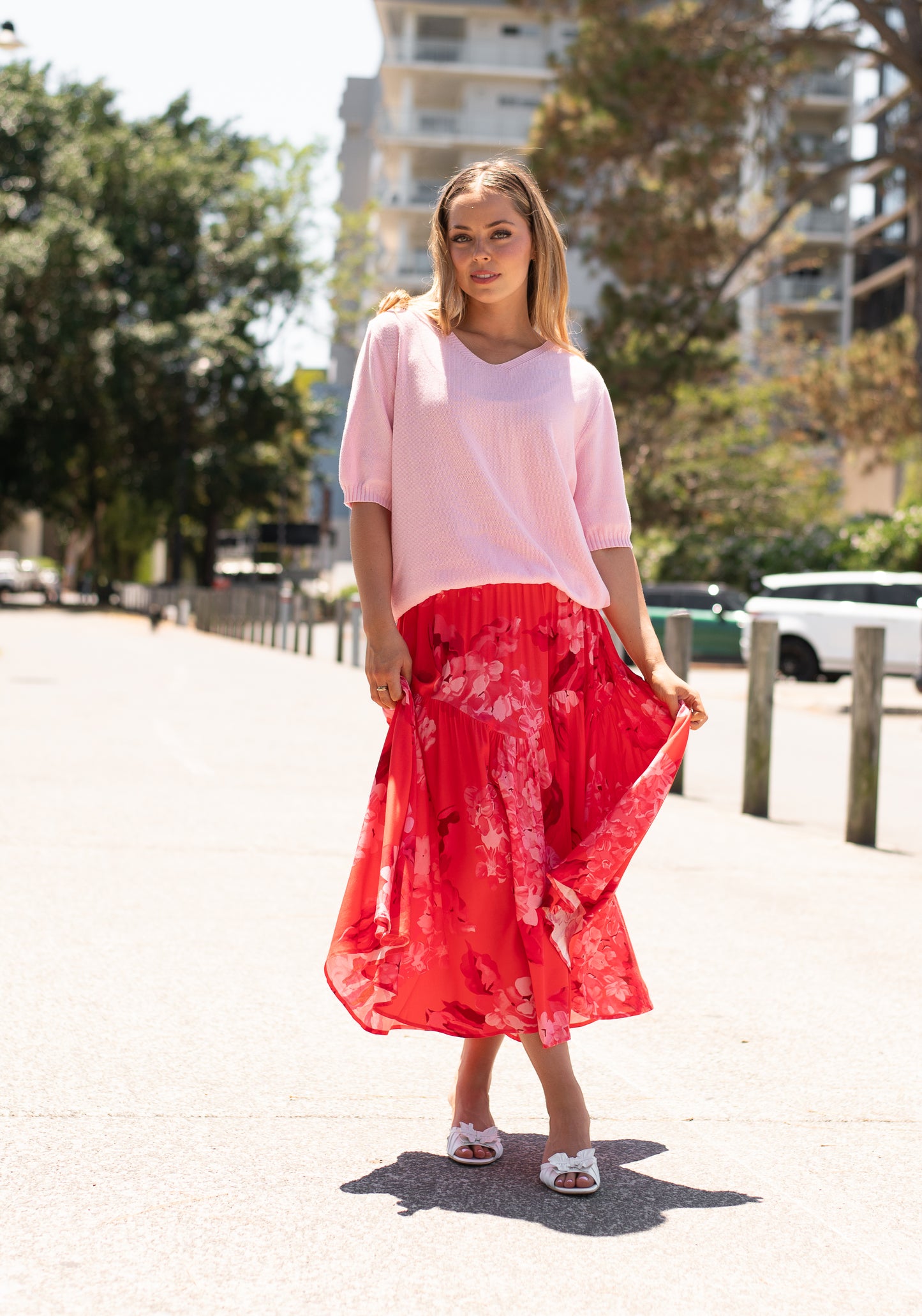 Devine Maxi Skirt - Red Hydrangeas