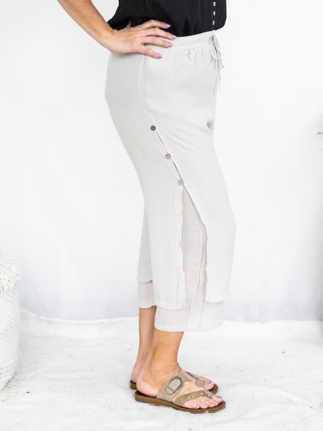 Beach Pants Beige 3/4 Length