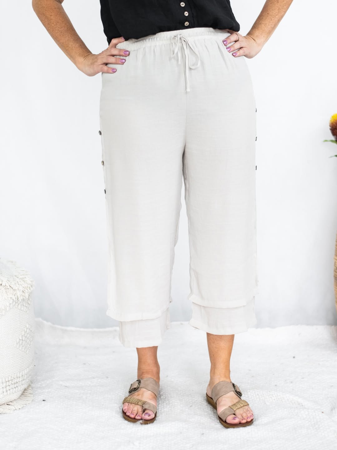 Beach Pants Beige 3/4 Length