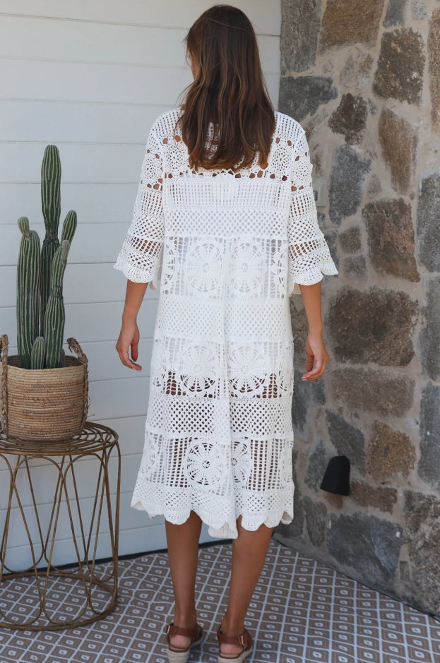 Josephine Crochet Midi Dress - White