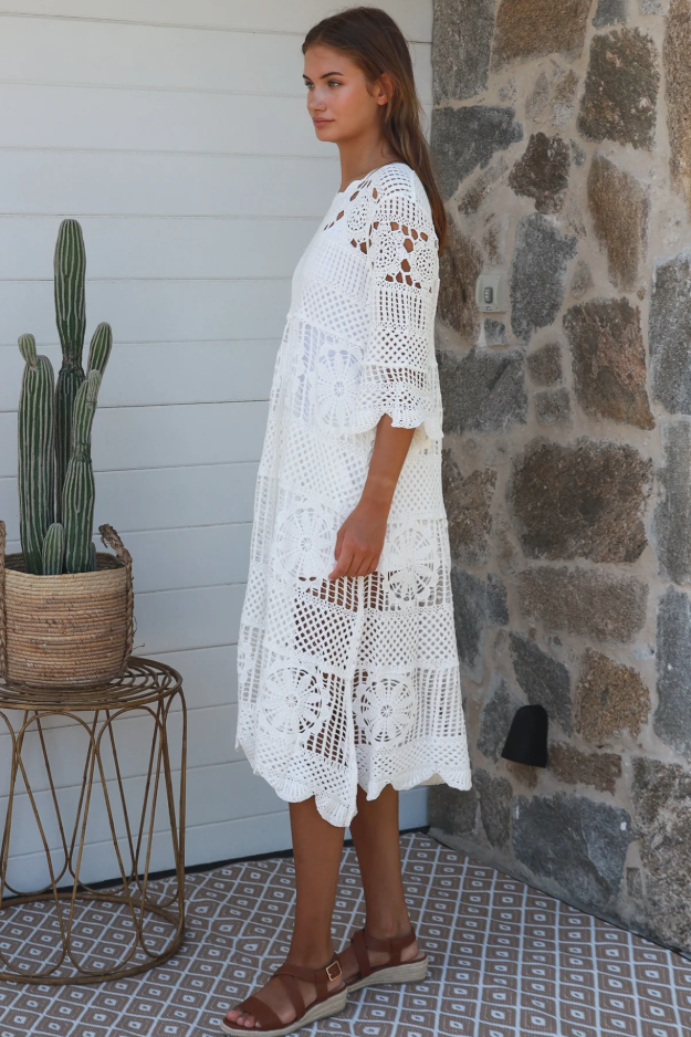 Josephine Crochet Midi Dress - White