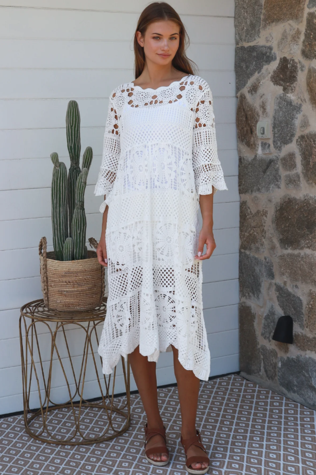 Josephine Crochet Midi Dress - White