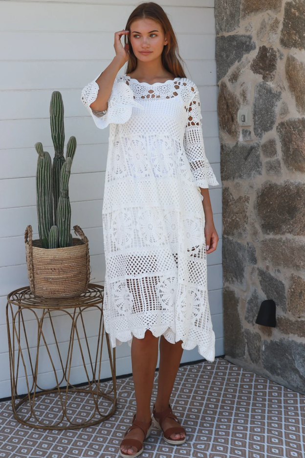 Josephine Crochet Midi Dress - White