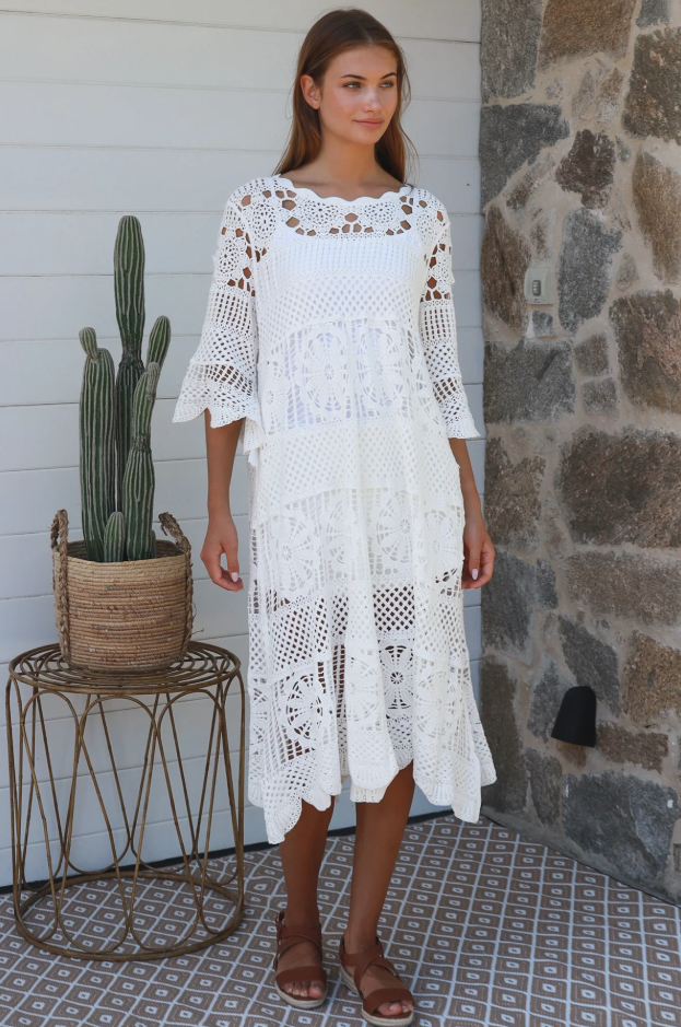 Josephine Crochet Midi Dress - White