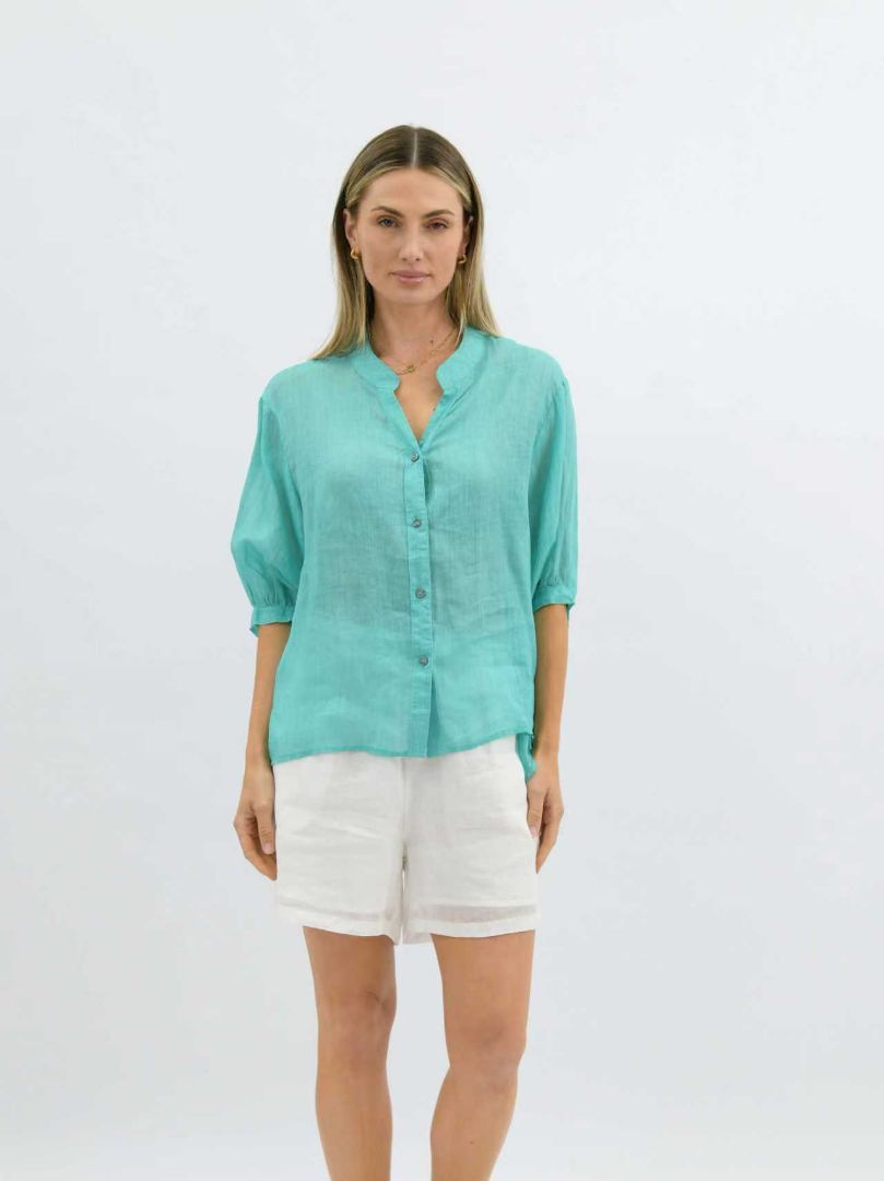 Aurora Sheer Linen Shirt - Aqua