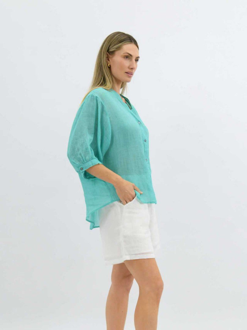Aurora Sheer Linen Shirt - Aqua