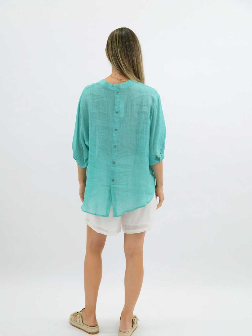 Aurora Sheer Linen Shirt - Aqua