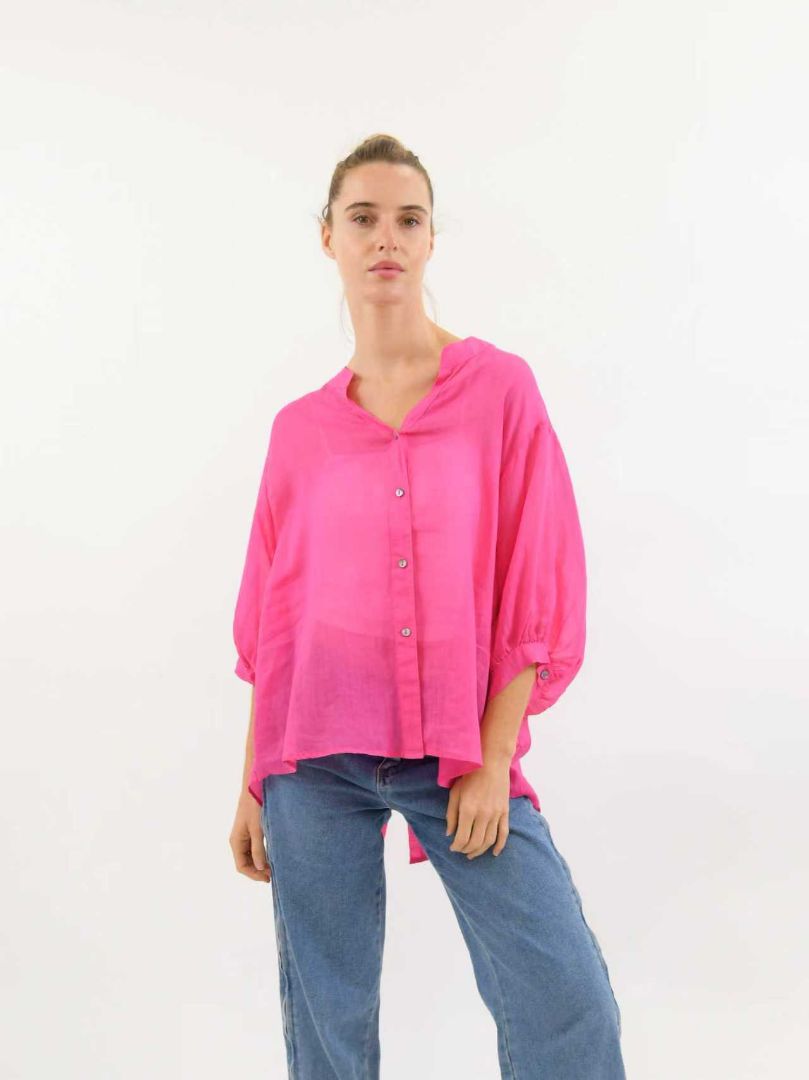 Aurora Sheer Linen Shirt - Pink