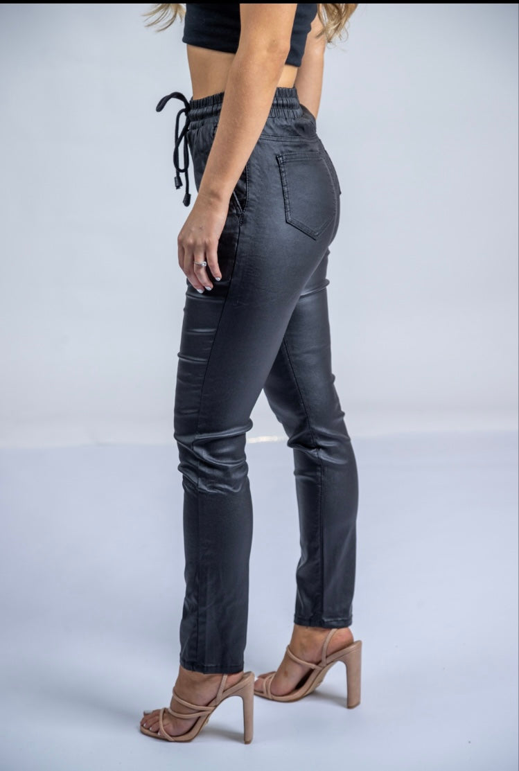 Cargo Pants Wet Look Black