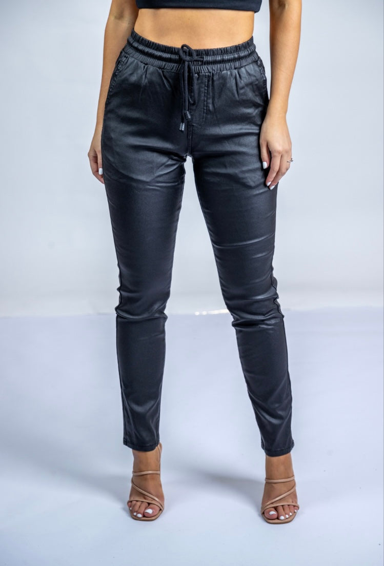Cargo Pants Wet Look Black