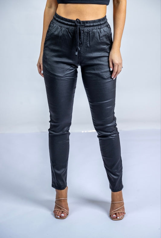 Cargo Pants Wet Look Black